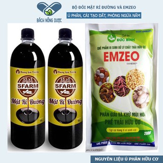Bộ Đôi 2 Mật Rỉ Đường SFARM và Vi Sinh Emzeo Dùng Để Nuôi Cấy Vi Sinh Ủ Phân Bón, Rác Thải Hữu Cơ, Đậu Nành, Phân Cá