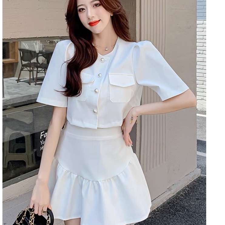 Đồ bộ nữ ulzzang hàn quốc, sét váy trắng tiểu thư nữ dáng xòe dễ thương đi chơi dự tiệc đều đẹp