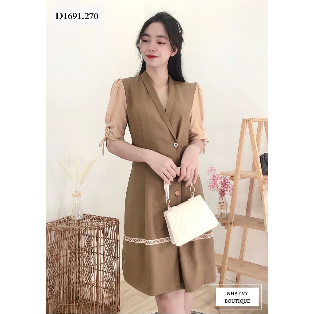 Đầm Vest Công Sở NHẬT VY Phối Tay Rút Chất Cotton Mịn Dáng Xòe Màu Đỏ, Đen  - D1691 | BigBuy360 - bigbuy360.vn