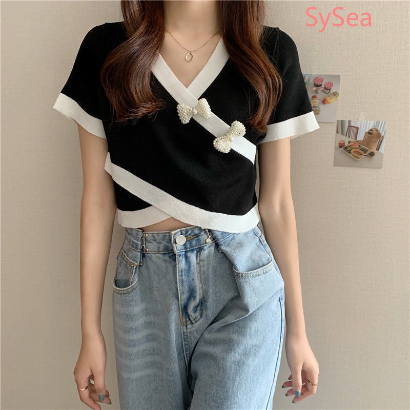 Áo Dệt Kim Đính Ngọc Trai Thời Trang Mùa Hè Hàn Quốc Dành Cho Nữ