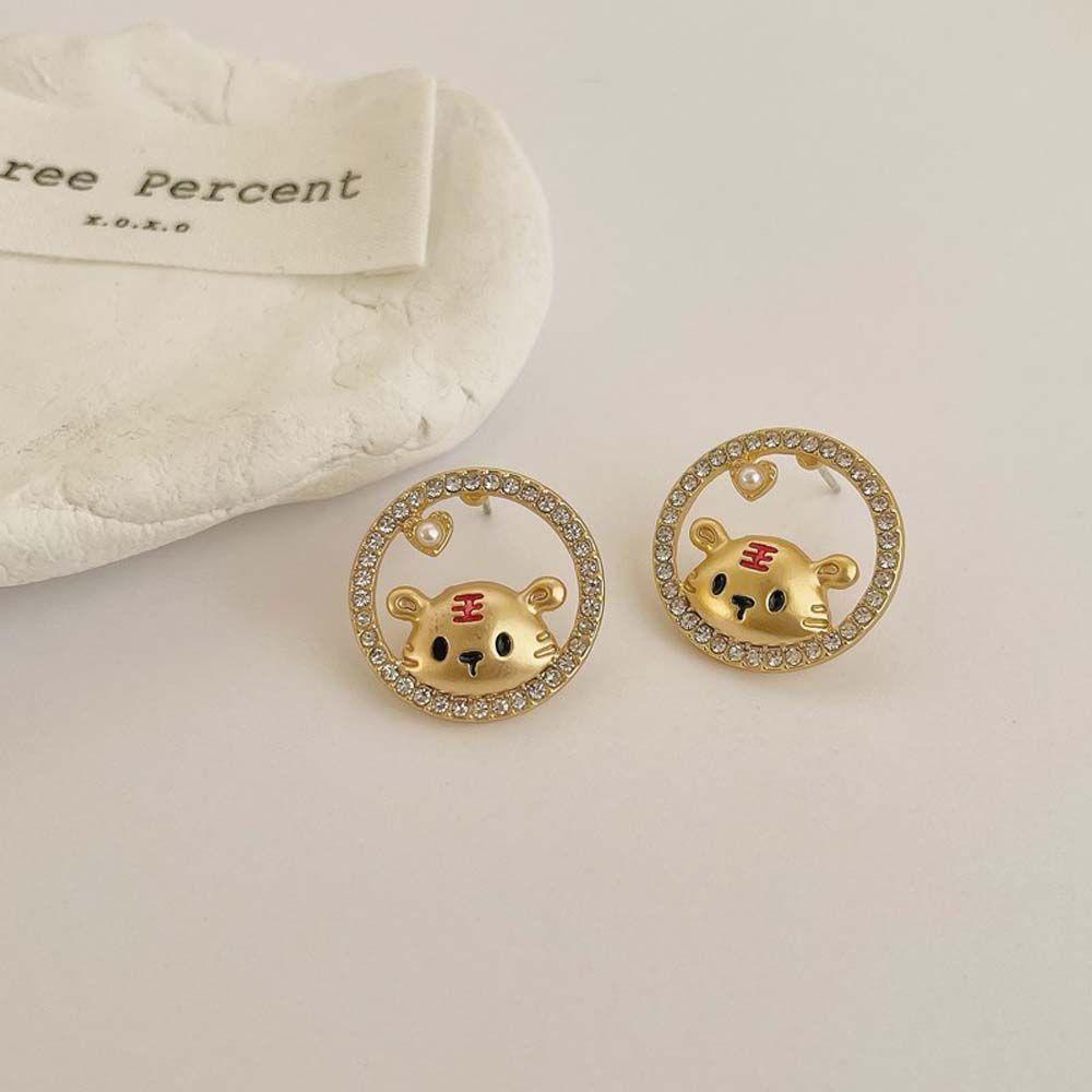 Khuyên Tai Hình Con Hổ Thiết Kế Đục Lỗ Cá Tính Thời Trang Cho Nữ|Khuyên Tai Hợp Kim Phong Cách Trung Hoa