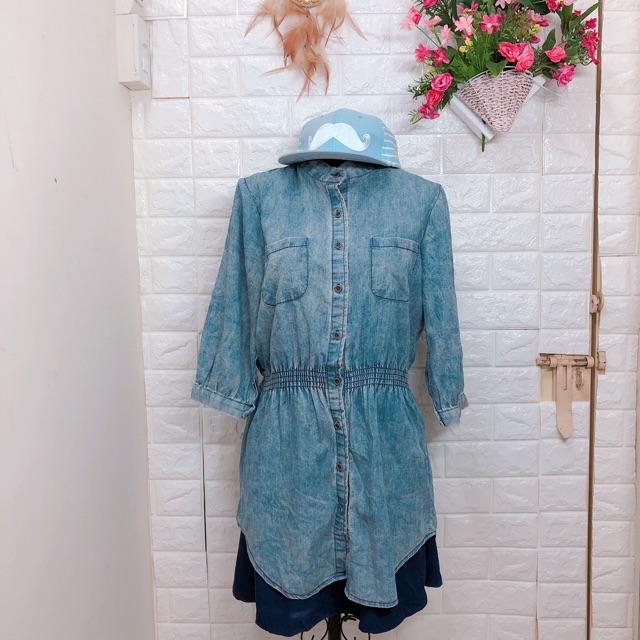 Thanh lý áo sơ mi denim cổ trụ form giấu quần