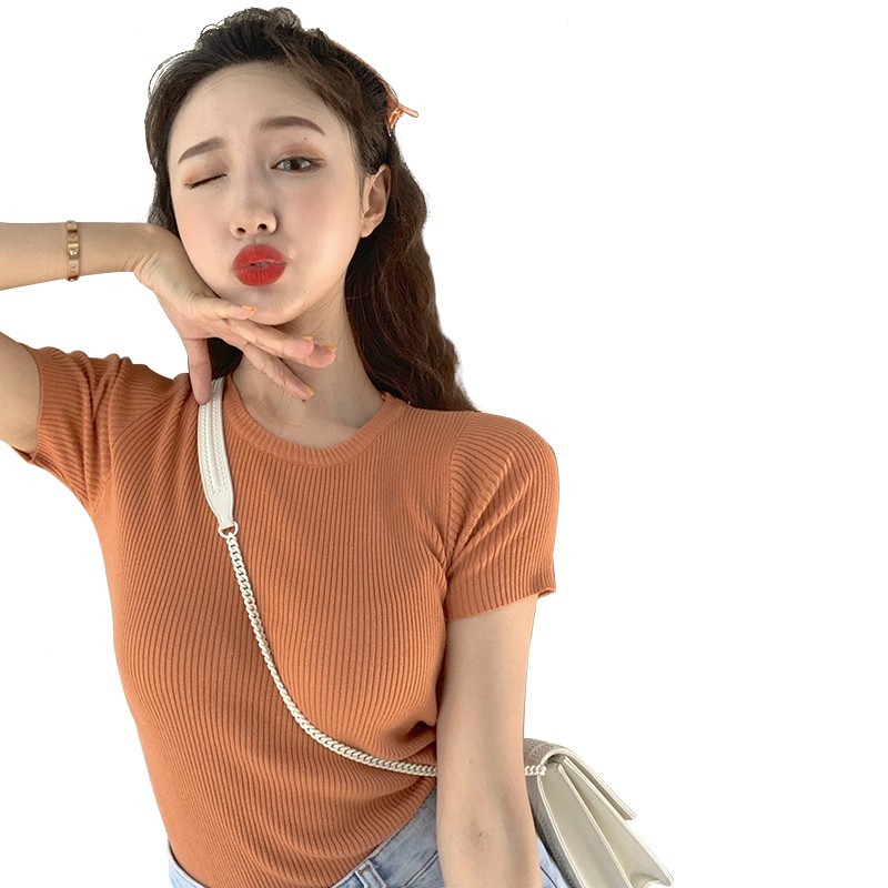 Áo thun SUXI cổ tròn tay ngắn phong cách Hàn Quốc thời trang cho nữ