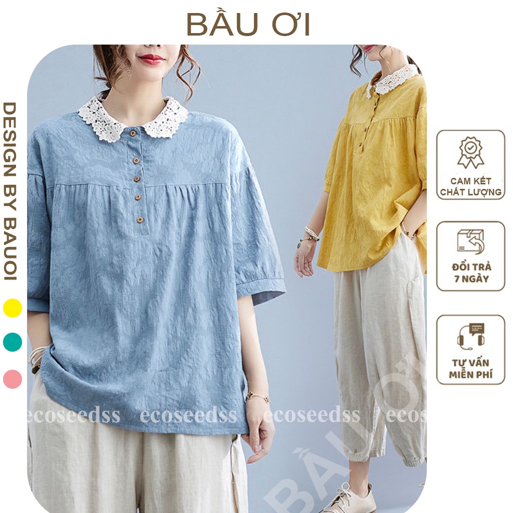 [ MẪU MỚI A04] ÁO BẦU CÔNG SỞ MÙA HÈ CỔ PHA REN CHẤT ĐẸP - ÁO SƠ MI BẦU HÀNG THIẾT KẾ DÁNG SUÔNG FREE SIZE ĐẾN 70KG