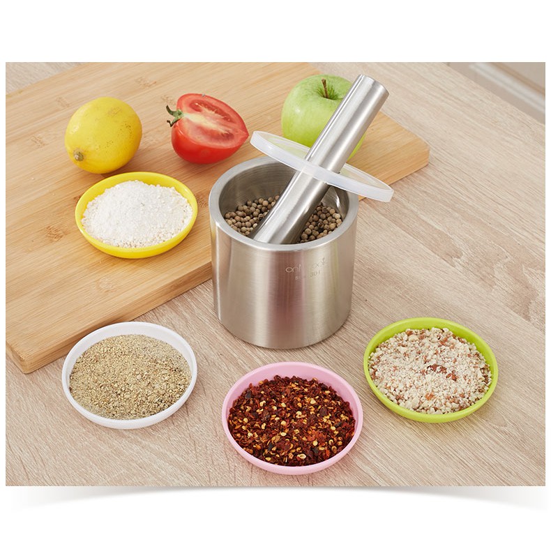 Cối chày Inox 304 Onlycook - 10x9.3cm Cối : 969g, Chày : 189g