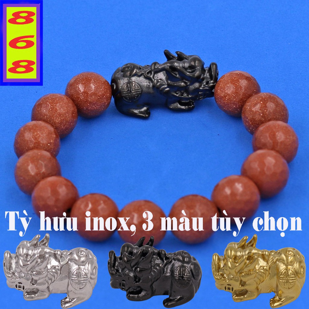 Chuỗi tay Tỳ Hưu inox - Chuỗi tay Kim Sa Cắt Giác 14 ly VKSGTHTR14 - Hợp mệnh Kim, mệnh Thổ - Chuỗi size lớn