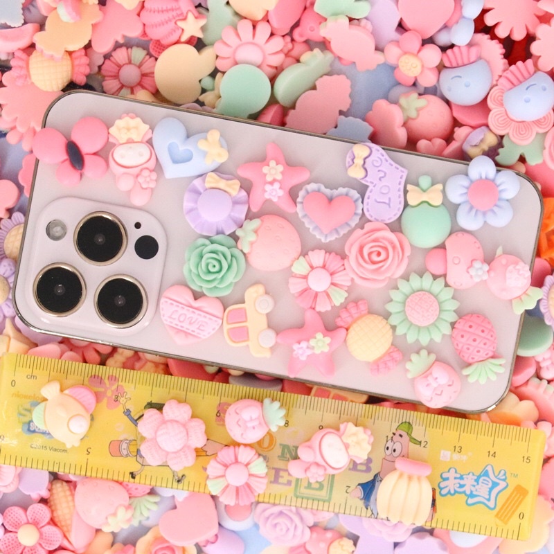 Set 10 charm màu pastel làm phụ kiện tóc, trang trí điện thoại, dép cross…