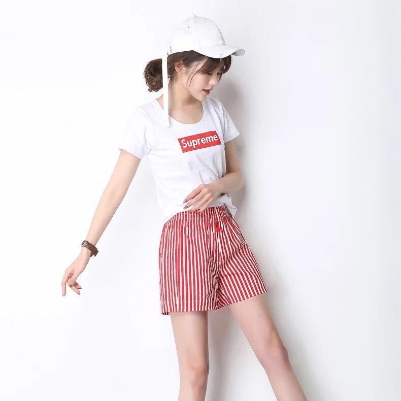 Comfortable sports pleated striped shorts women's pleated shorts