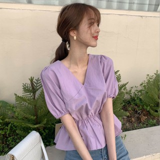 Áo Peplum Trơn Korea Cổ V Vải Thô