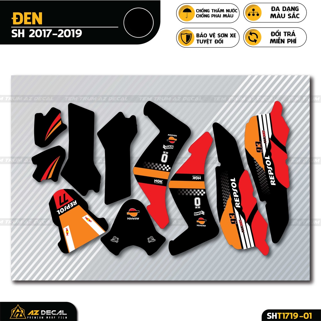 Tem Trùm SH Thiết Kế Repsol Cực Chất | SHT-01 | Decal Trùm Dán SH 2017 - 2019 - 2020 - 2021 - 2022 Chống Nước, Bền Màu