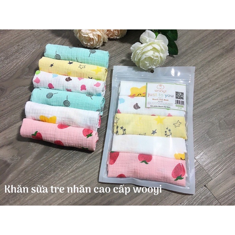 Set 5 Khăn sữa sợi tre cho bé Wooji