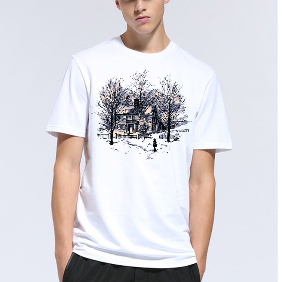Áo thun nam nữ tay lỡ vải cotton form rộng màu trắng Hạ Băng Designs - Forest