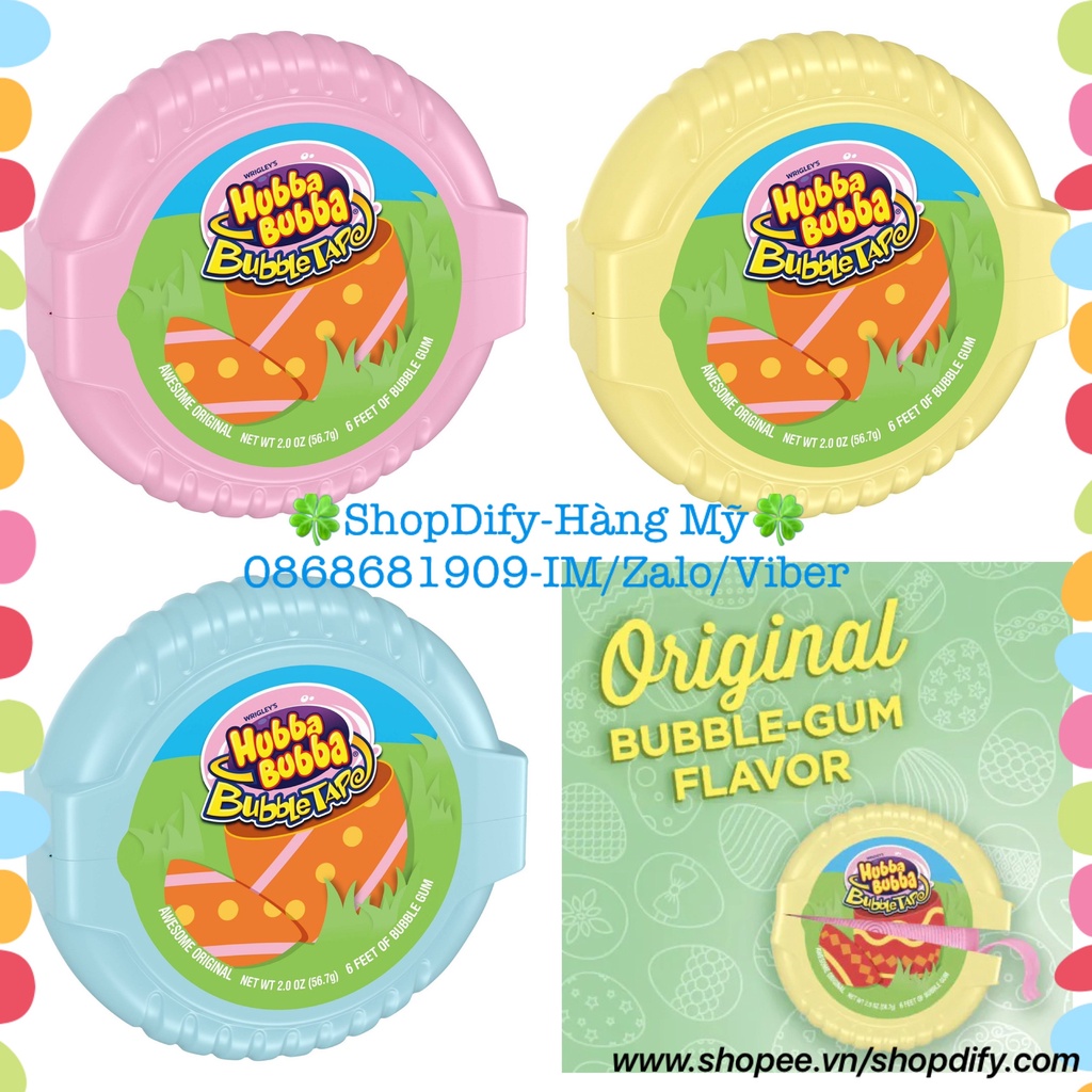 Hubba Bubba Bubble Tape Awesome Original Easter Kẹo Gum Cuộn Siêu Dài Siêu Mềm Mịn 56.7g 180cm Hàng Mỹ ShopDify