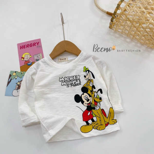 Áo phông dài tay bé trai Beemo hình mickey Áo thun cho bé trai cotton trắng đen xám 1 đến 6 tuổi - ATBB