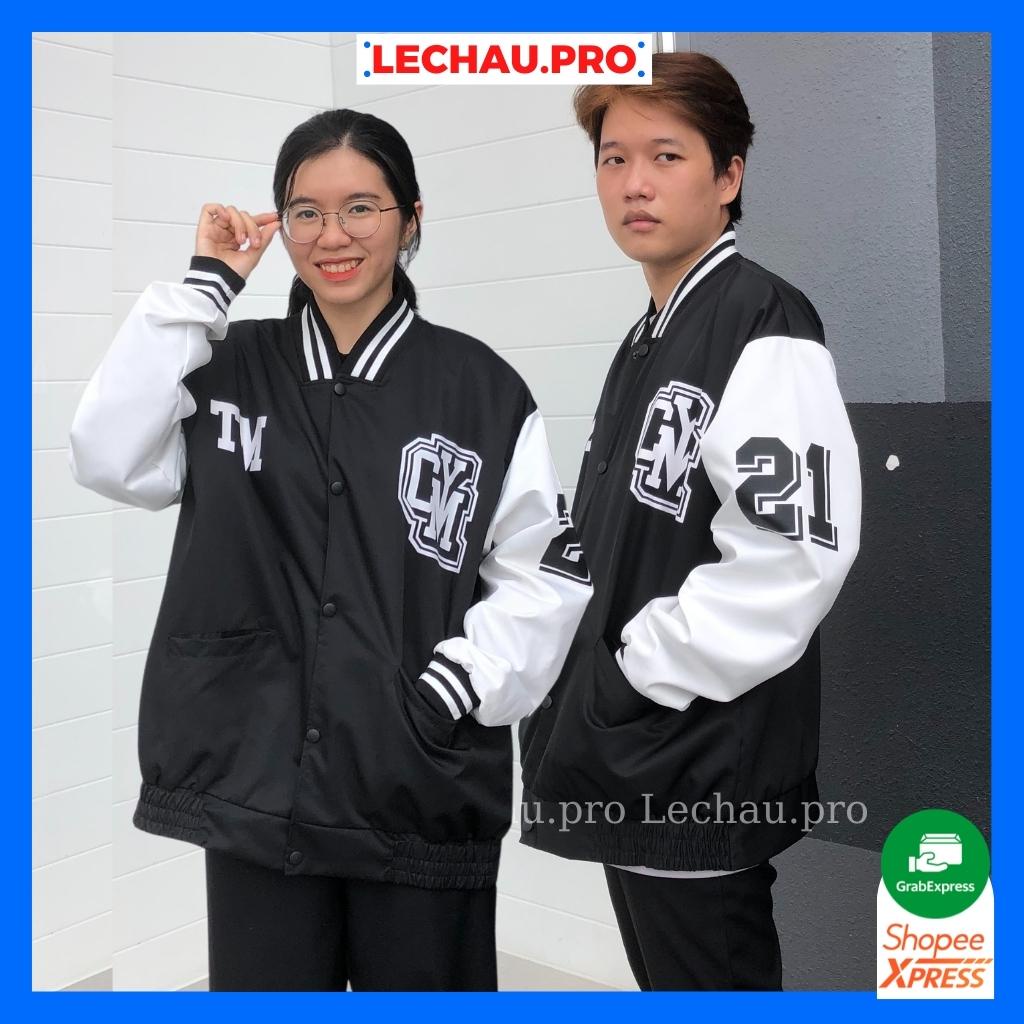 Áo khoác bomber bóng chày nam,nữ form rộng AKD08 LECHAU chất liệu dù 2 lớp bền đẹp