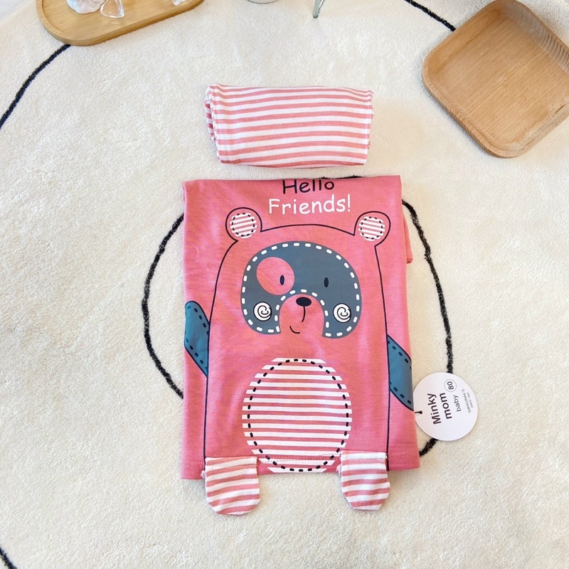 Bộ Quần Áo Dài Tay Minky Mom Thun Lạnh Thoáng Mát Hoạ Tiết Động Vật Sinh Động, Quần kẻ