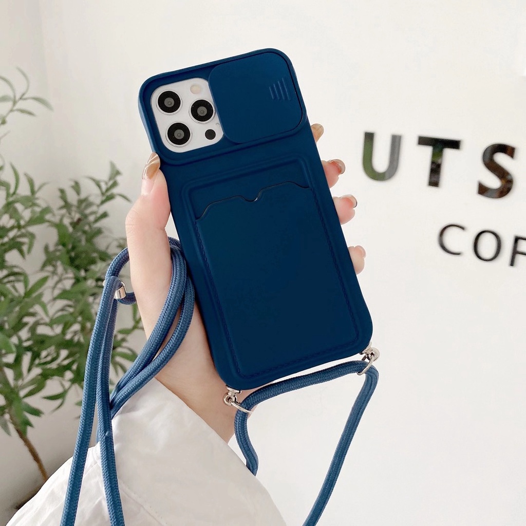 Ốp Điện Thoại Mềm Dạng Ví Có Dây Đeo Chéo Cho Iphone 11 12 13 Pro Max 14 11 Pro 13 MiNi X XR XS 7 8 Plus