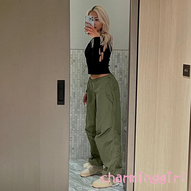 CHM-Women´s Casual Trousers with Elastic Waist Adjustable Drawstring Pocket Decoration Loose Clothing