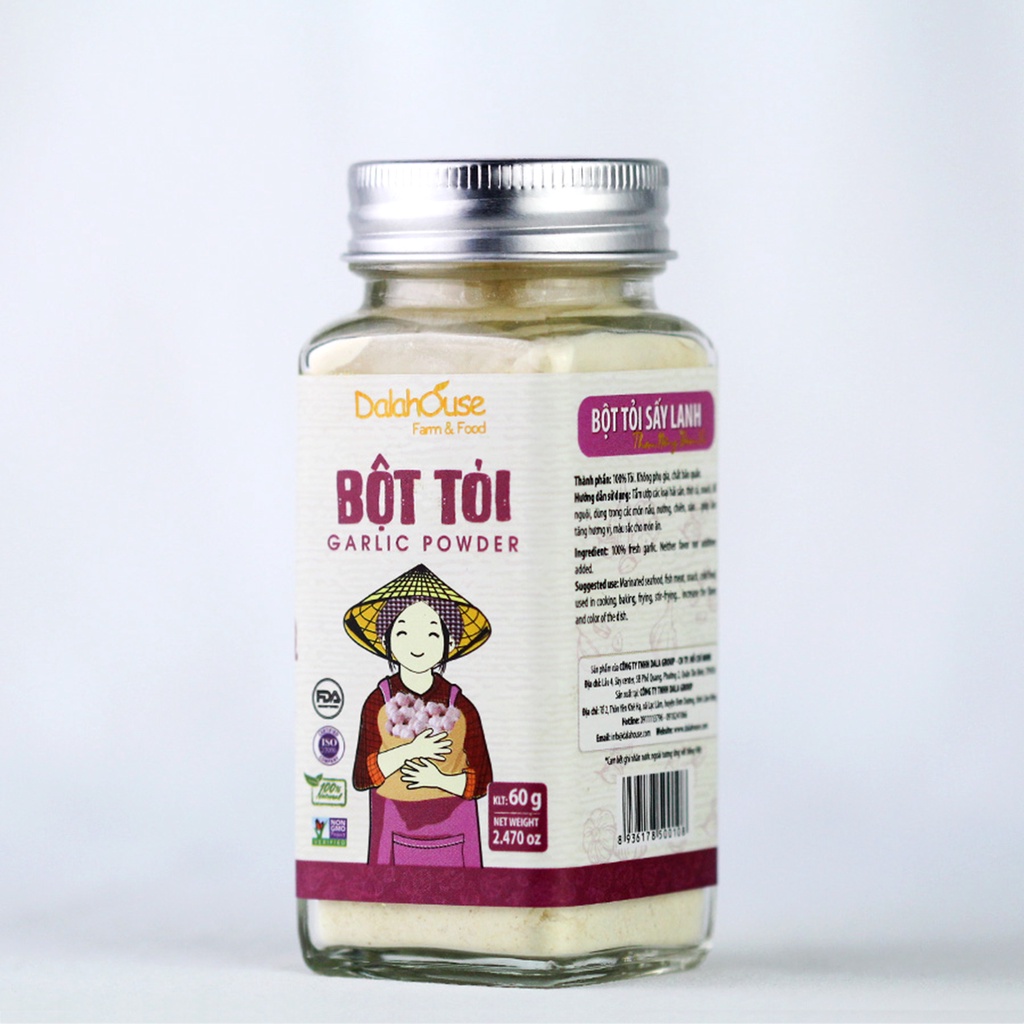 Bột tỏi nguyên chất organic Dalahouse 60gr Công nghệ sấy lạnh tiêu chuẩn Châu ÂU