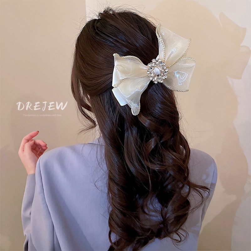 DREJEW Kẹp Tóc Nơ Đính Đá Phong Cách Hàn Quốc Xinh Xắn Thời Trang Cho Nữ