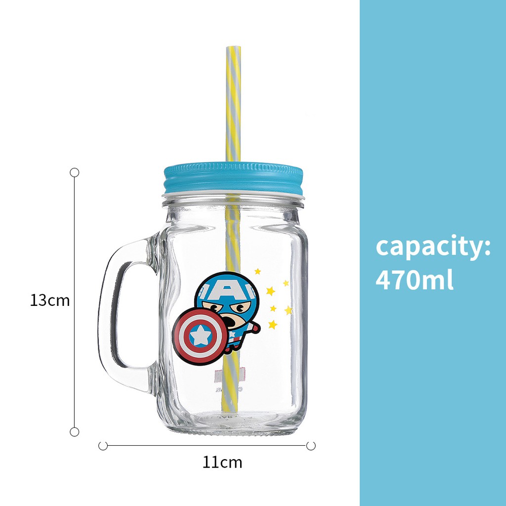 Cốc thuỷ tinh Miniso Jar Mug có nắp đậy kèm ống hút 470ml