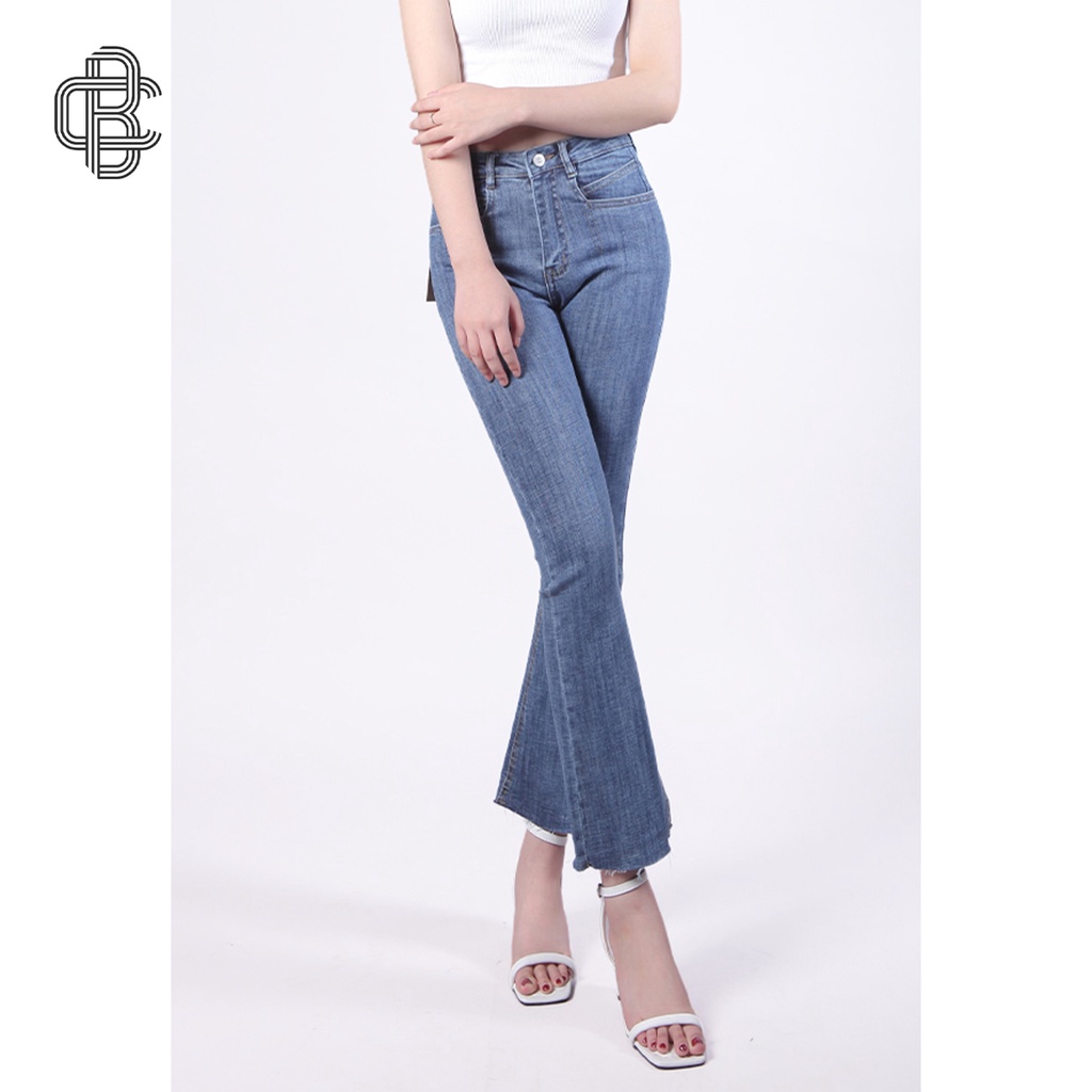 Quần jean nữ lưng cao - Quần bò nữ ống loe túi kiểu chất cotton co giãn - La’coba