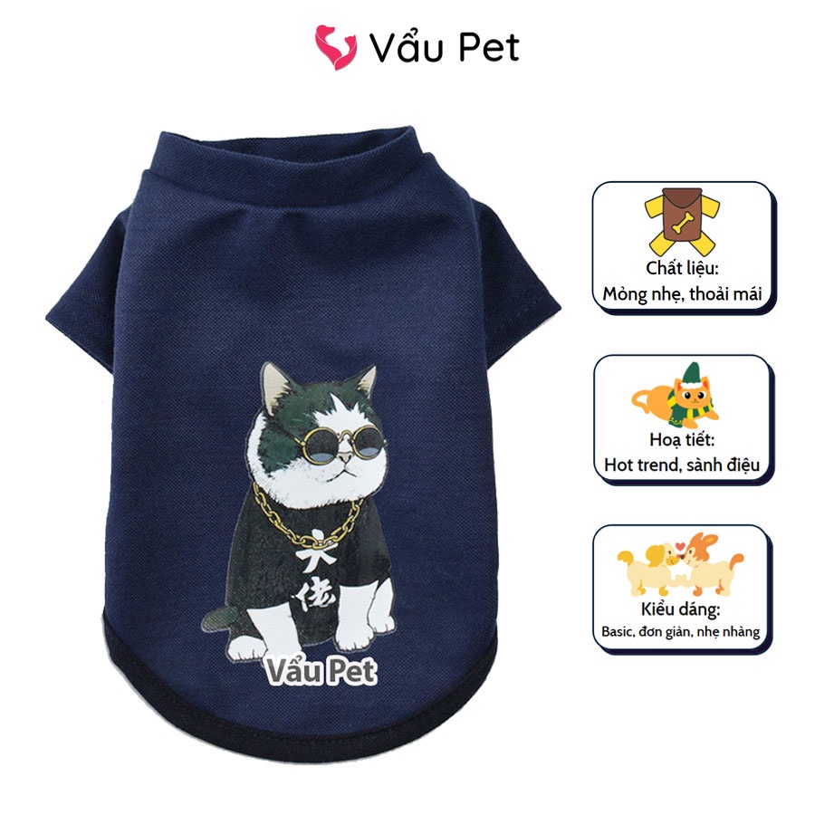 Áo cho chó mèo Phông hình Rich Cat  - Quần áo cho chó poodle, con, lớn, mèo, thú cưng Vẩu Pet Shop