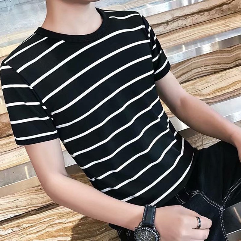 Áo thun tay ngắn họa tiết sọc ngang thời trang dành cho nam