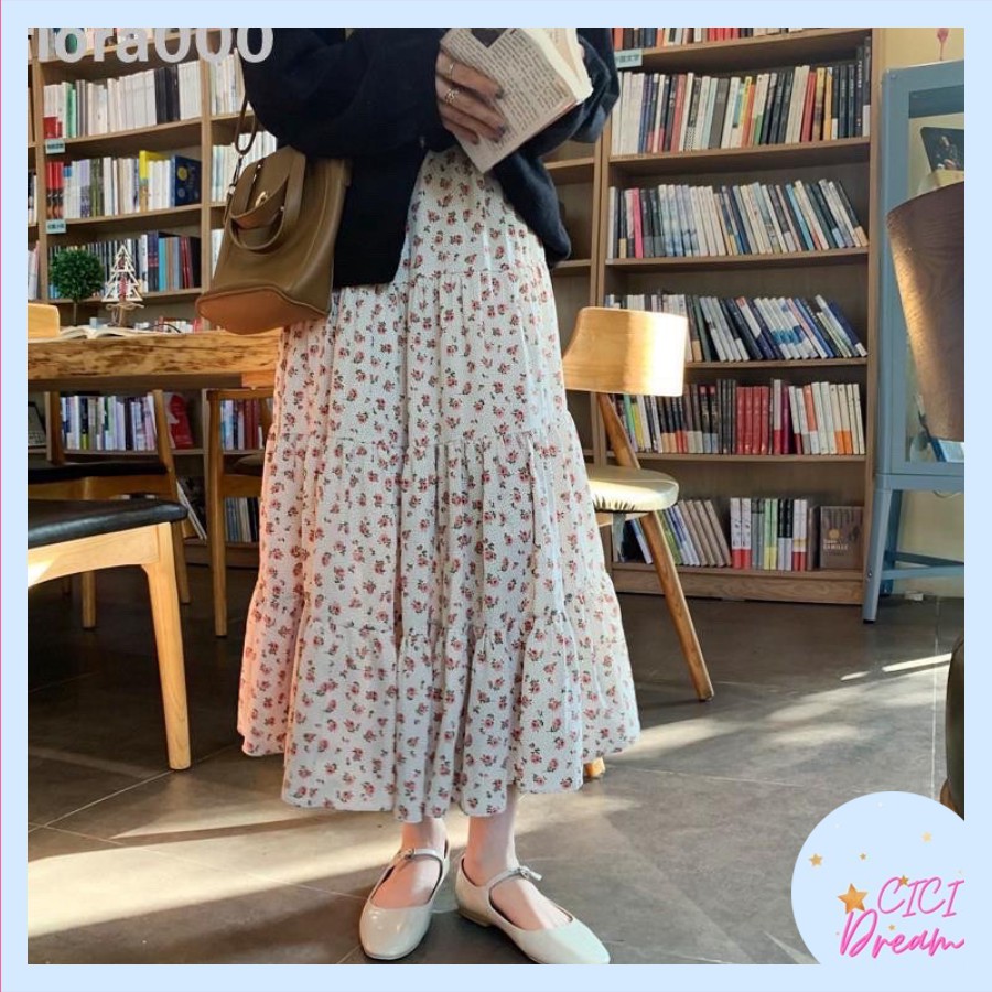 Chân váy nữ dài hoa nhí 3 tầng ulzzang siêu xinh, Chân váy xếp ly dài voan 3 tầng hoạ tiết hoa xinh xắn | BigBuy360 - bigbuy360.vn
