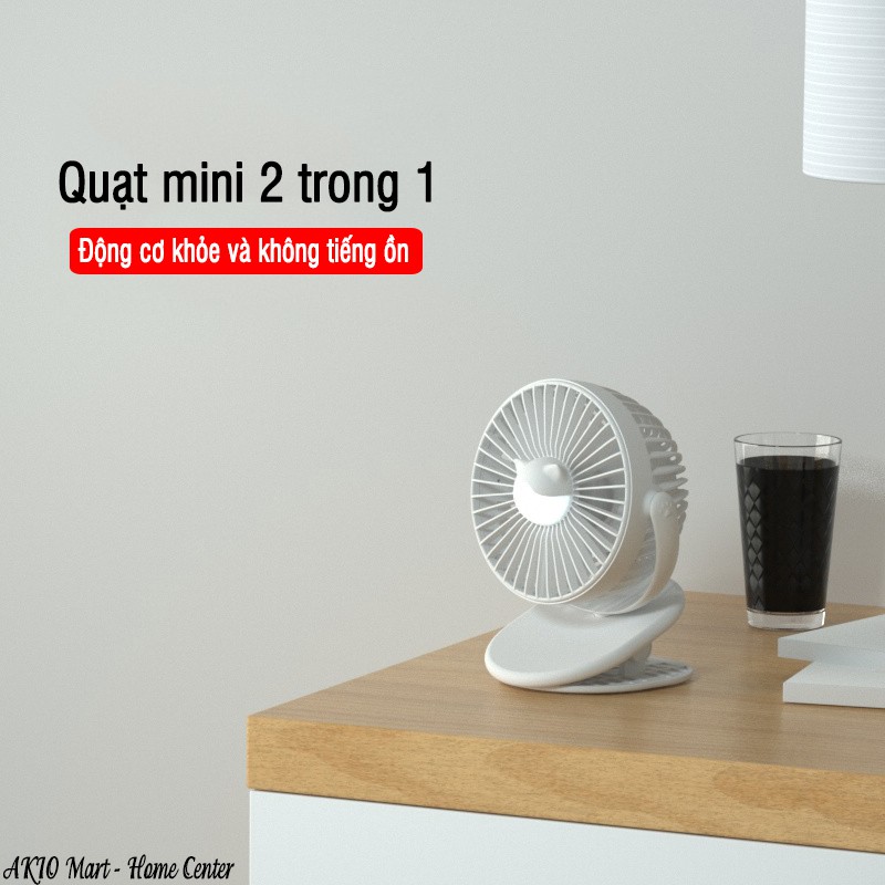 Quạt tích điện mini Clip Fan Pin 2000Mah xoay 720 độ kẹp đa năng - AKIO Mart