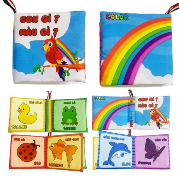 Sách vải cho bé pipo sơ sinh 6 tháng 1 tuổi đến 2 tuổi con gì màu gì song ngữ kích thích thị giác