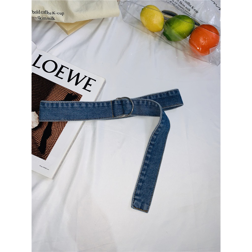 Asanteless / Light Blue Denim Belt Female Summer Minimalist Versions Long T Dress Lumbar Shirt Cloth Belt
