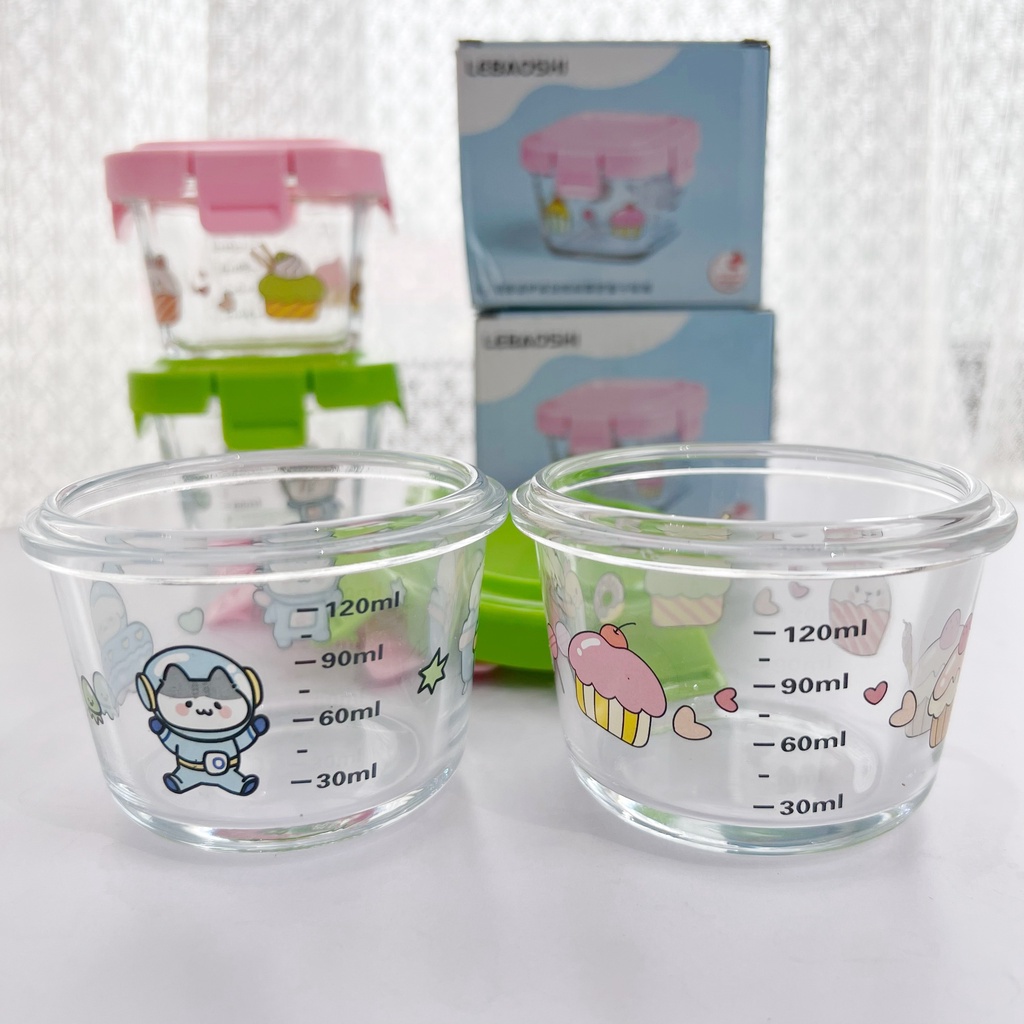 Hộp Đựng Thức Ăn Cho Bé Bằng Thủy Tinh LEBAOSHI 120ml Chịu Nhiệt Dùng Được Cho Lò Vi Sóng