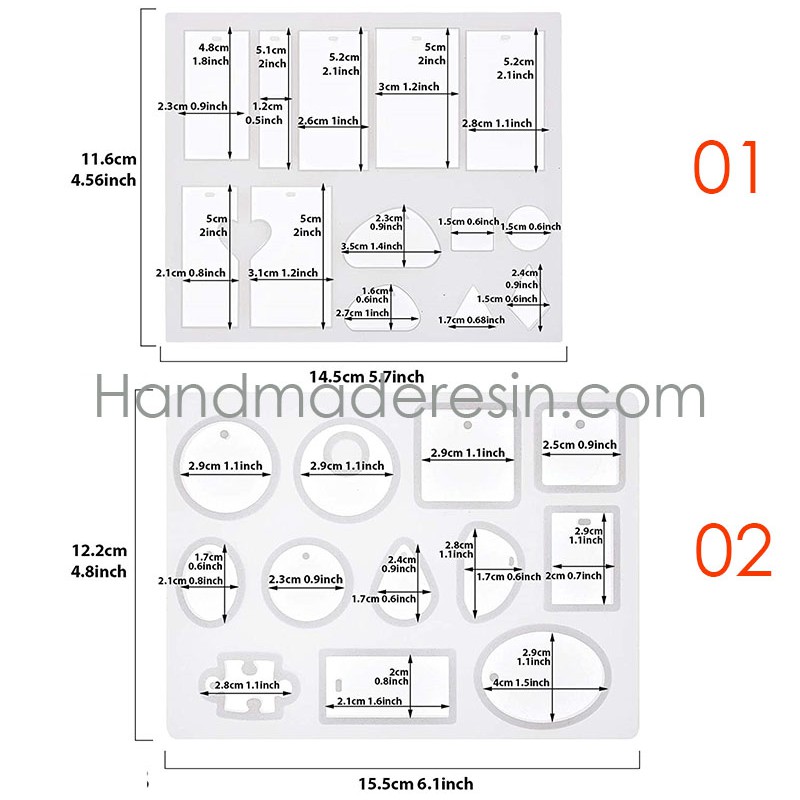 Khuôn Silicon mặt dây chuyền hình vuông, oval (có lỗ)