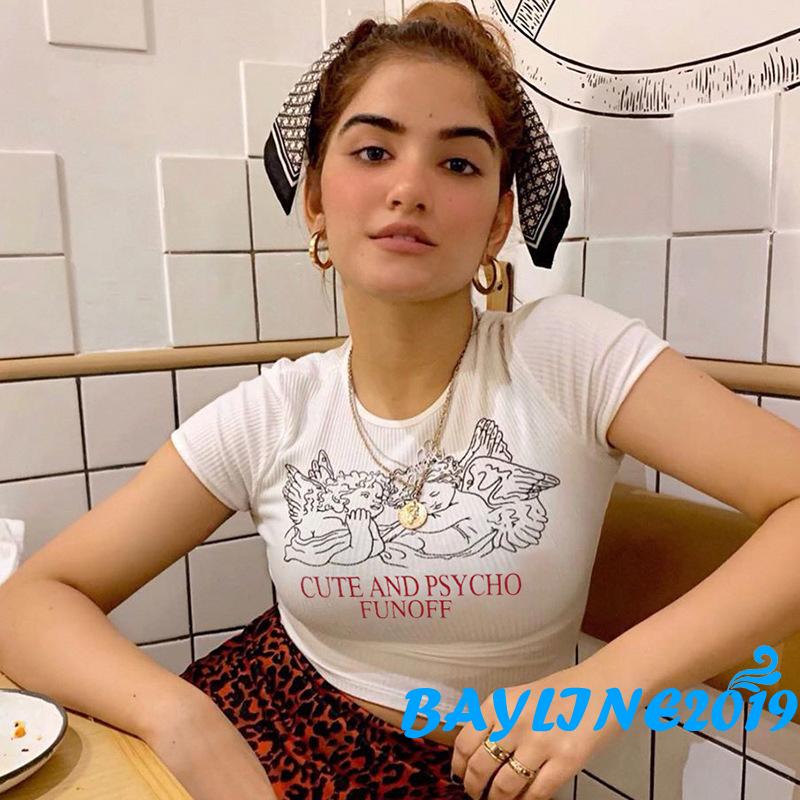 Áo Croptop Ngắn Tay In Chữ Thời Trang Dành Cho Nữ