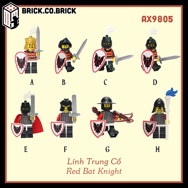 Minifigure Trung Cổ Lính La Mã Kỵ Sĩ Bóng Đêm Đồ Chơi Xếp Hình Nhân Vật Red Bat Knight Medieval Castle AX9805