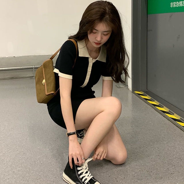 Đầm COZOKC tay ngắn cổ bẻ dáng ôm thời trang quyến rũ cho nữ