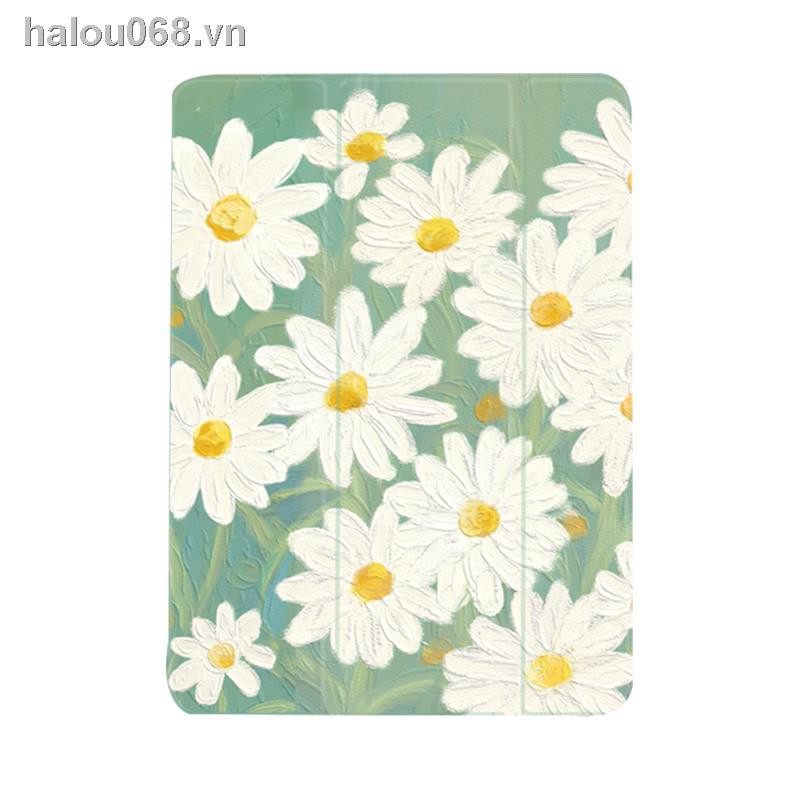 ✘✁◆✿Ready stock✿  Ipad case Play win ins oil painting daisy protective cover 2018 new mini5 apple air3/2 all-inclusive pro10.5 anti-drop 9.7 inch  10.2 three Folding Pen Slot 2017 Soft