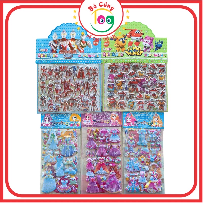 Đồ Chơi Dán Sticker 3D Nổi 2 Lớp Hình Công Chúa, Siêu Nhân Nhiều Mẫu Dễ Thương Dành Cho Bé