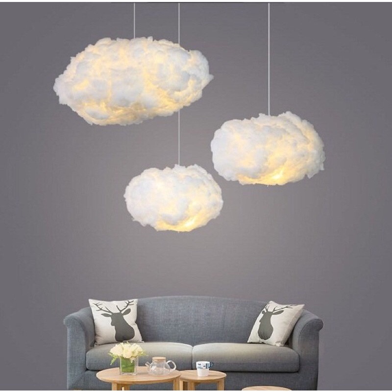 Đèn hình đám mây bằng cotton màu vàng ấm treo trang trí nội thất