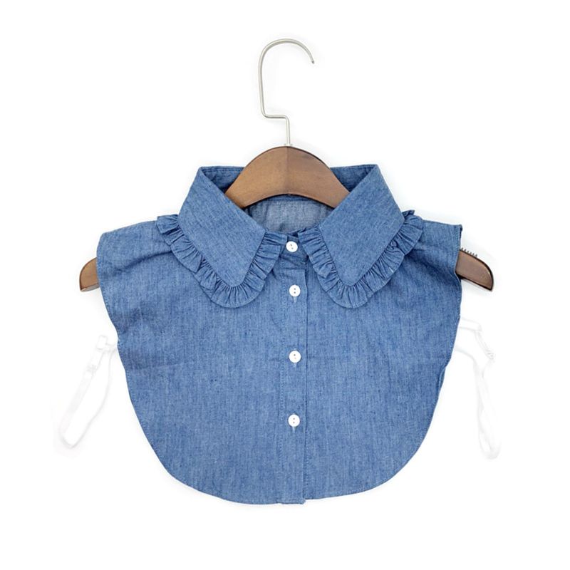 Yoioi Áo Sơ Mi Denim Kẻ Sọc Cổ Ren Giả Cà Vạt Có Thể Tháo Rời Vintage Thời Trang Nữ