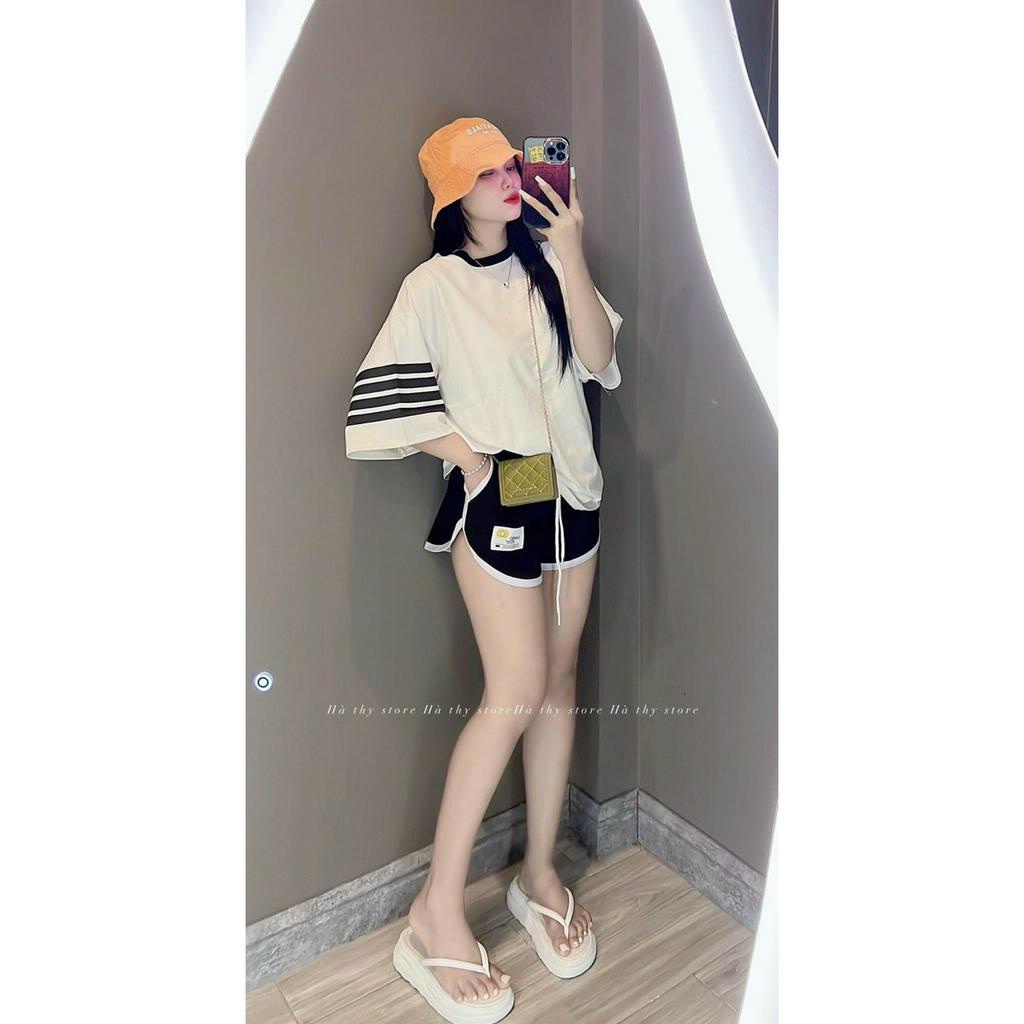 Sét Bộ Thể Thao Đùi Trẻ Trung Năng Động,Bộ Thun From Rộng Tay Phối Sọc Có Túi 3 Màu Siêu Xinh