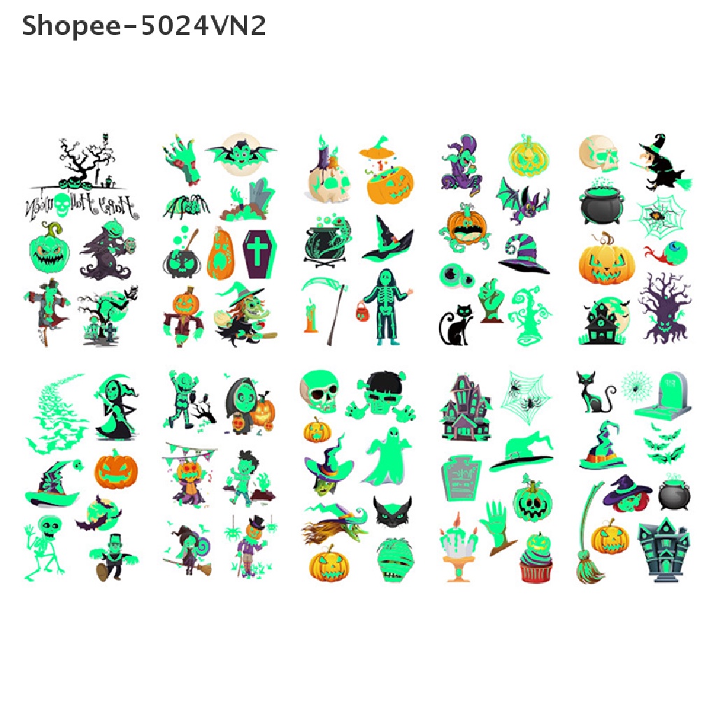 Set 10 Hình Xăm Dán Dạ Quang Chống Nước Chủ Đề Halloween