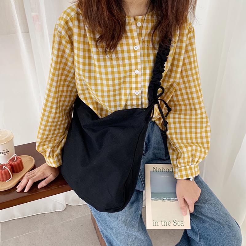 Túi Tote Canvas Đeo Chéo Dây Rút Có Khóa Kéo Ngăn Phụ Thời Trang Nữ Tính Phong Cách Hàn Quốc - Hazis Store