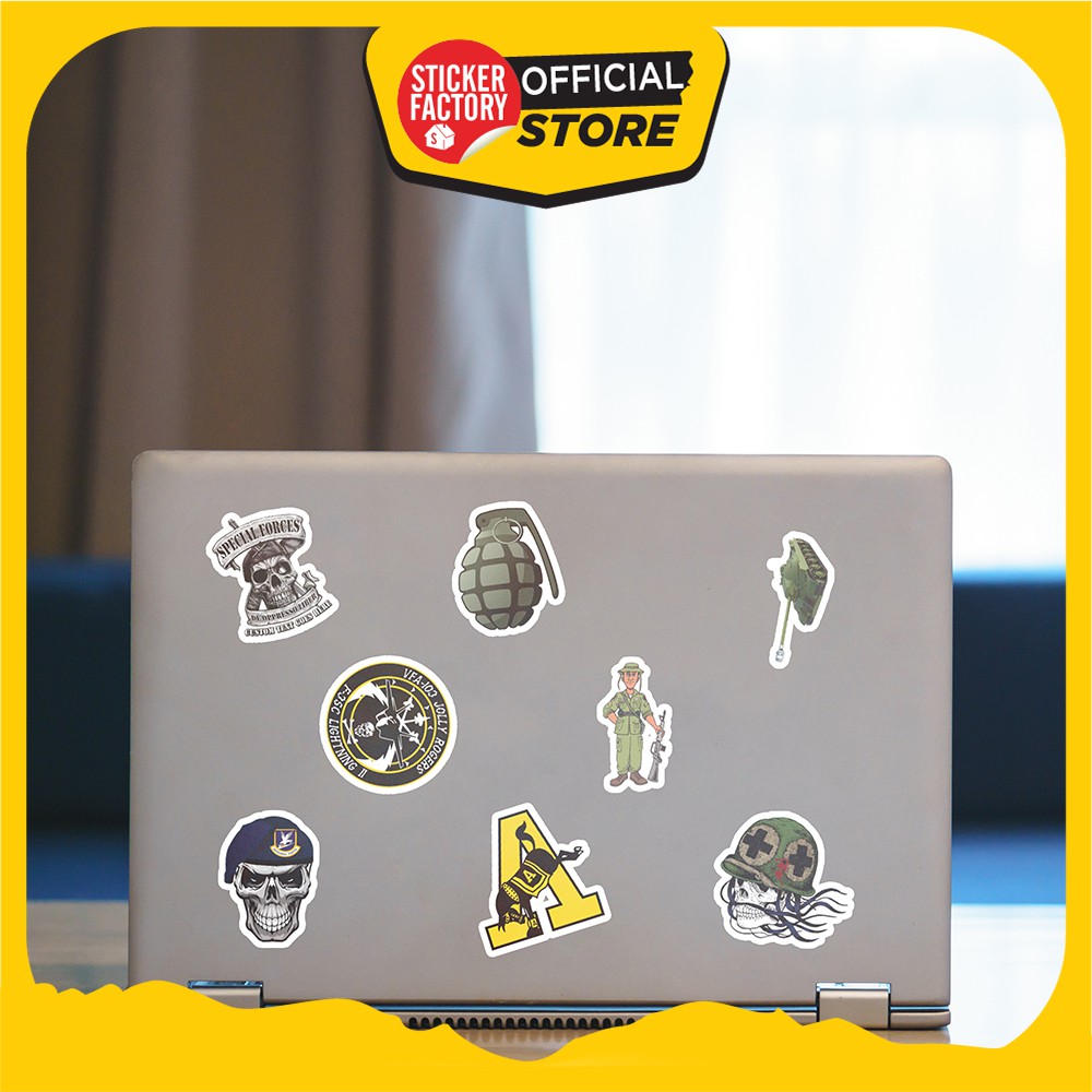 Hộp set 30 sticker decal hình dán nón bảo hiểm , laptop, xe máy, ô tô STICKER FACTORY - Army