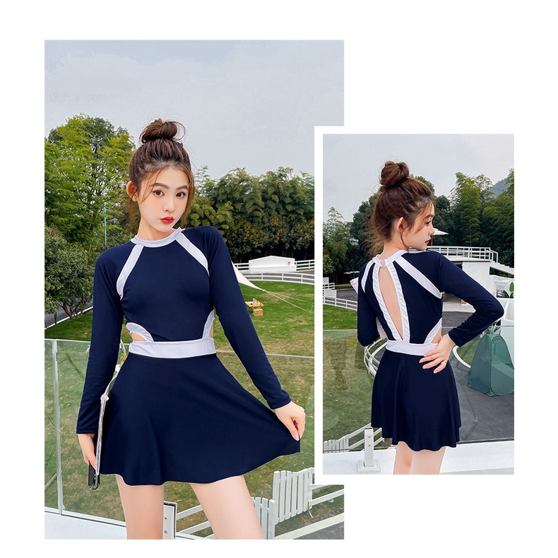 đẹp váy đồ bơi hàn quốc 1 mảnh cho nữ liền thân set học sinh đồ tắm biển nữ đồ đi biển nữ một mảnh sexy hoa kín đáo hở lưng Bộ Đồ Bơi Một Mảnh Tay Dài Phong Cách Thời Trang Mới Gợi Cảm Cho Nữ