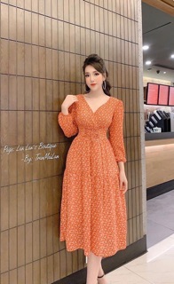 ĐẦM HỒNG HOA NHÍ ĐAN DÂY EO
