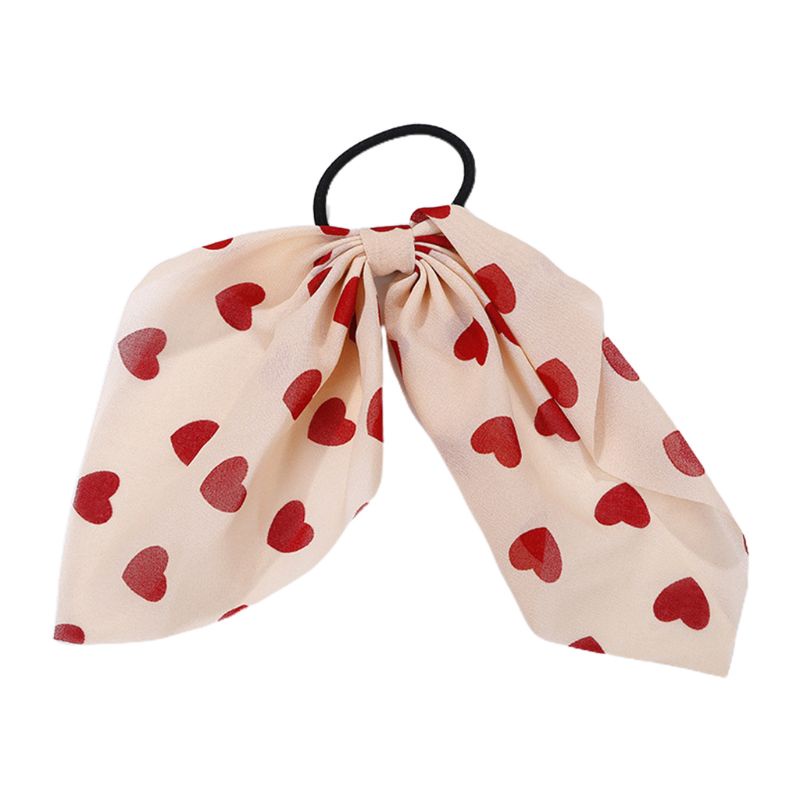 Dây buộc tóc co giãn phối ruy băng voan in họa tiết trái tim phong cách thời trang