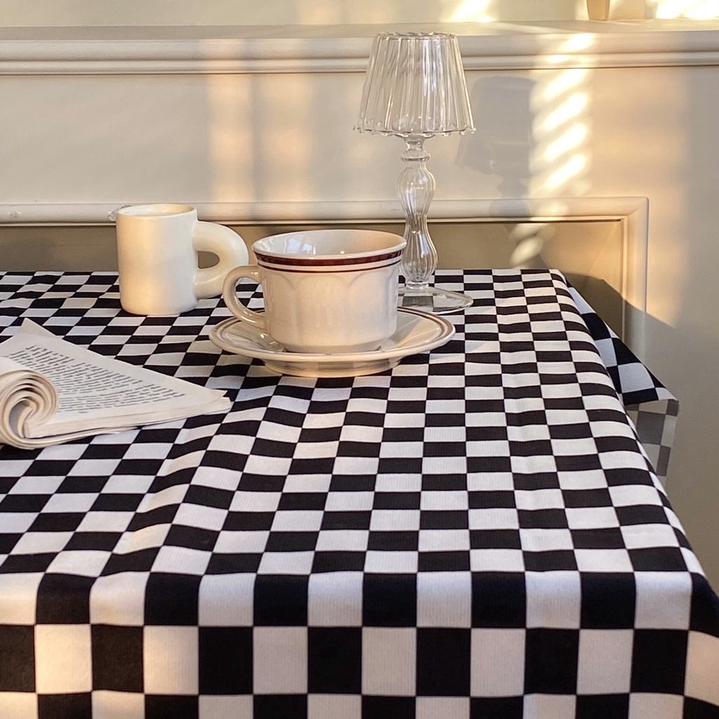 Khăn trải bàn họa tiết kẻ sọc caro đen trắng trang trí nhà/quán cà phê/cắm trại