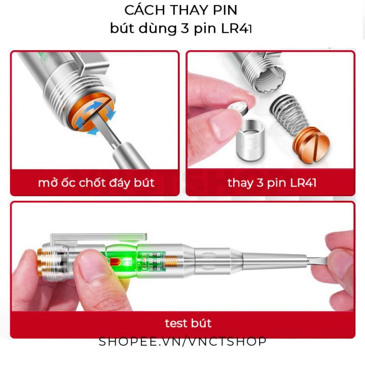 Bút thử điện thông minh cảm ứng không tiếp xúc, bút dò điện không chạm mạch dây đa năng 2 đèn led